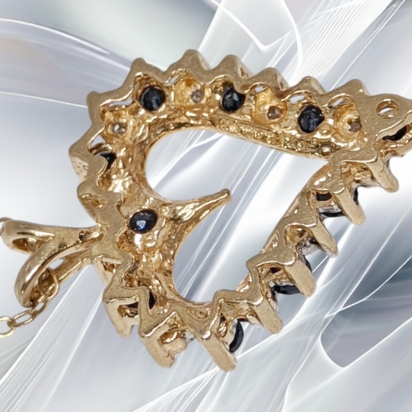 CJG ~ 10k Gold Heart with Sapphires and Diamonds with 10k Gold Chain - Picture 6 of 7